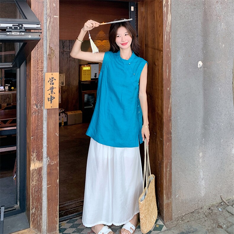 已出大货！新中式改良旗袍上衣+阔腿裤套装8609-P165-K248,女装套装/套裙,2D034