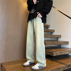 春季水洗做旧牛仔裤男款春秋美式高街潮牌微喇直筒裤子KZ008P60，男装牛仔裤，电商B312