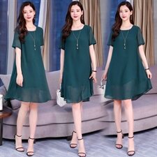 (现货）大码遮肚连衣裙微胖mm洋气减龄韩版加肥加大雪纺裙子200斤，女装连衣裙，深妍伊美