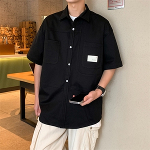 24年港风夏款工装宽松短袖衬衫男CS100 P45图片