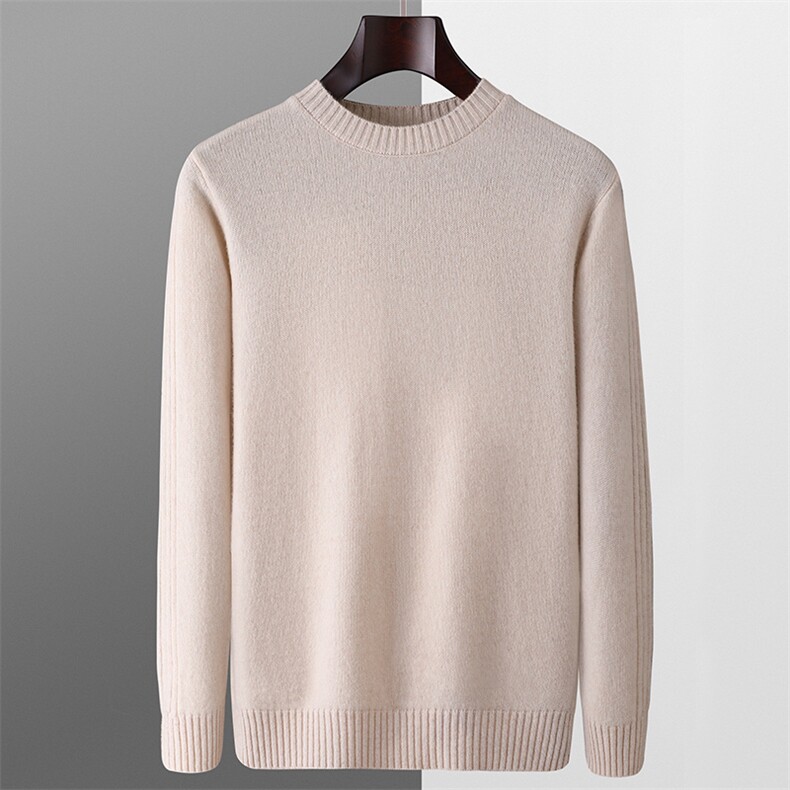 秋冬季羊毛男士七针肩袖竖条加厚圆领羊毛衫，男装羊毛衫，君贝羊绒