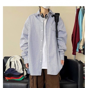 【有货】DBC02-P35日系条纹衬衫男春季情侣装宽松休闲长袖衬衣服图片