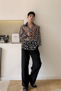 【2025秋季】小众网红菊花镂空衬衣很仙的痞帅衬衫 H1025 P70图片