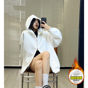 480G重磅加绒硬挺boxy男女秋冬美式高街结构双拉链开衫卫衣厚外套图片