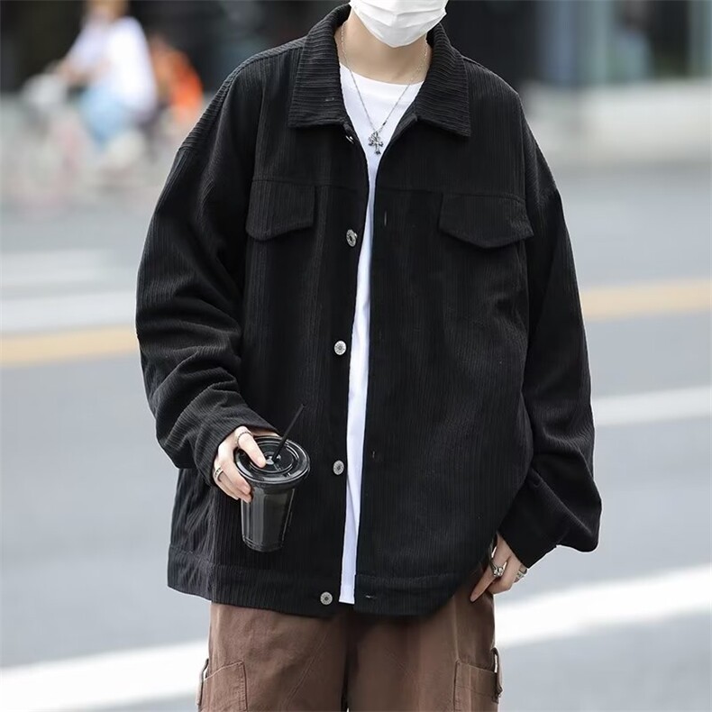 日系灯芯绒夹克外套男春秋宽松复古工装潮牌vintage休闲翻领上衣,男装夹克,星座601-2