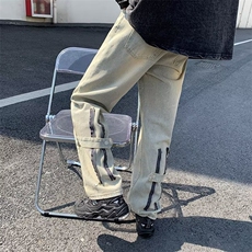 牛仔裤男高街vibe潮牌小众痞帅美式水洗拉链直筒休闲长裤WN72-p45，男装牛仔裤，星座1008-1