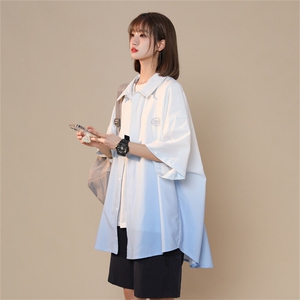 宽松大码渐变色冰丝衬衫短袖男女中性风 XZ301A C9911 P45 控58图片