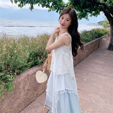 法式复古度假风套装裙2025夏季新款镂空罩衫吊带半身裙女装三件套，女装套装/套裙，2C133