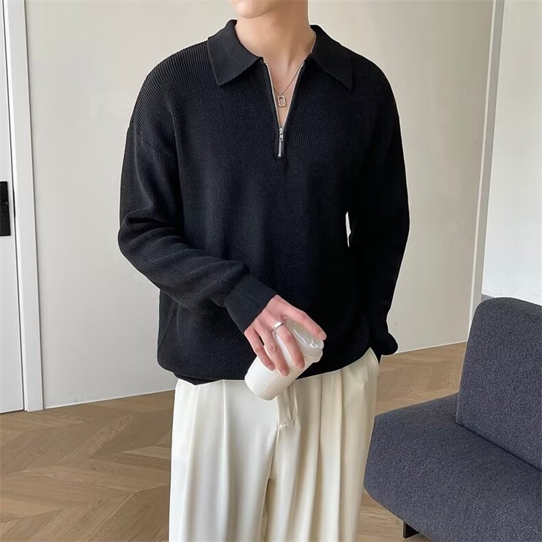 半拉链毛衣慵懒高级感男秋冬季韩系风格穿搭休闲polo领针织衫MB47，男装针织衫/毛衣，星座1116A-2（原606A-1）