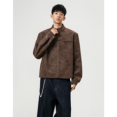 JK9922-P75控128秋季老钱风短款宽松夹克外套男潮牌扎染垫肩皮衣，男装夹克，电商A058-1（原电商C417）