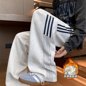 华棉三条杠男400g重磅保暖银狐绒休闲卫裤K25089J加绒-特P40控78图片