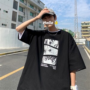 夏季潮牌短袖男卡通印花五分袖体恤宽松t恤圆领打底1008-T176-p28图片