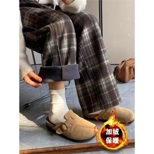加绒加厚冬款男女休闲裤格子保暖直筒长裤h0016 P50图片