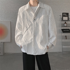 8XL-M小众解构肌理感裂纹垫肩花衬衫男高级感宽松衬衣男CS520P55，男装衬衫，电商D206-1