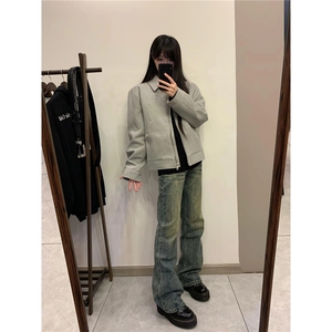 欧美式复古夹克男女开春初秋季翻领灰色西装外套潮牌BJK984图片