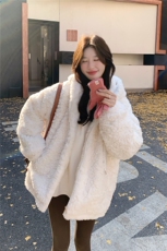 白色毛毛加厚棉服H8381P215K328，女装棉衣/棉服，红龙果