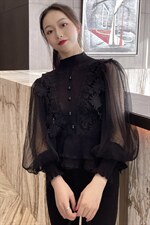 2021春装新款时尚休闲宽松舒适针织衫，女装蕾丝衫/雪纺衫，深水步