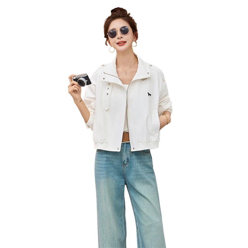 现货！高端外套女短款2026年春季新款格子拼接洋气春秋夹克上衣,女装短外套,依万里