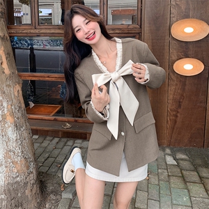 法式小香风蝴蝶结西装外套女2024秋季新款温柔风气质小个子小西服图片