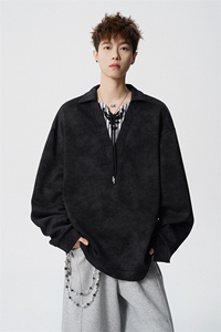 WY10151-特P48 控88 小众扎染撞色拼接条纹假两件大码男宽松卫衣图片