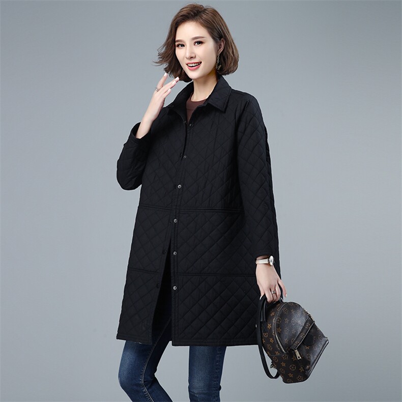 2021秋冬时尚百搭新款格纹棉服纯色简约衬衫式棉衣中长款女,女装棉衣/棉服,小林双子