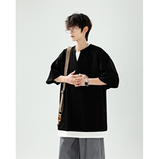 8XL-M特大码短袖男假两件五分袖高品质空气层宽松上衣DX321P35，男装T恤，电商D206-1