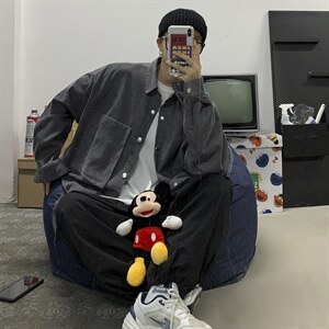 21秋装港风日系文艺男女情侣灯芯绒长袖衬衫外套衬衣中性 C45/P45图片