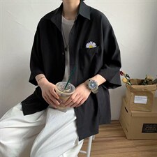 C3020-p28菊花短袖衬衫潮牌港风衣服宽松潮流情侣ins衬衣,男装衬衫,星座1008-1