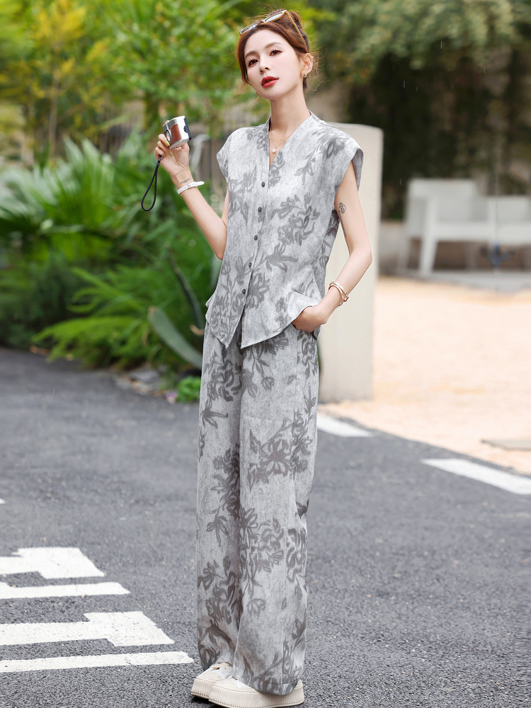 时尚印花套装女2025夏季爆款小个子气质名媛减龄显瘦休闲两件套潮,女装套装/套裙,梦依杭