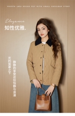2025年秋季POLO领常规长袖修身型不连帽单排扣时尚百搭，女装棉衣/棉服，雅鹿