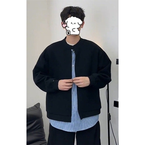 特批P55无差价春季小众设计感条纹拼接假两件宽松卫衣男W5055图片