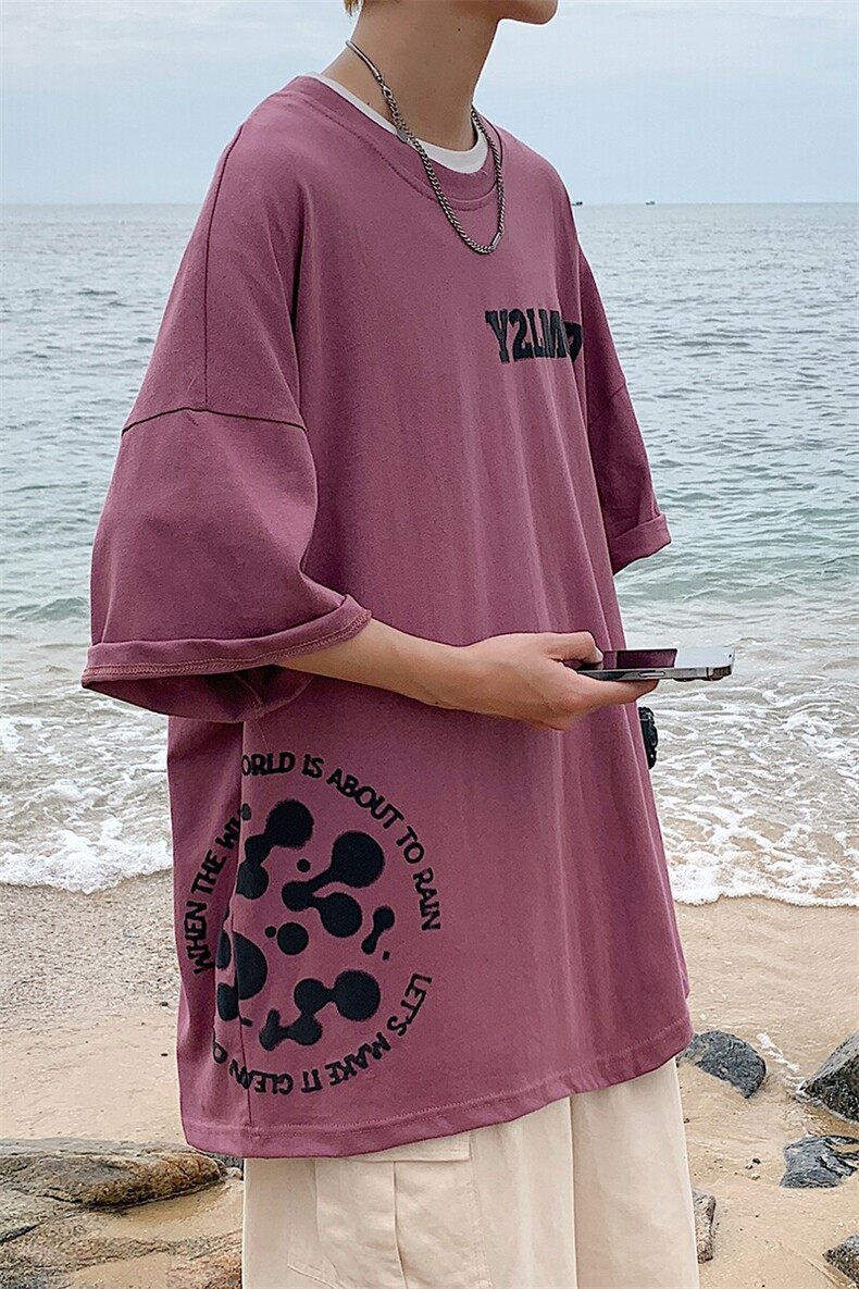 1图案已注册港风日系情侣大码M-5XL风短袖T恤男DT7654P28控45,男装T恤,星座226-2