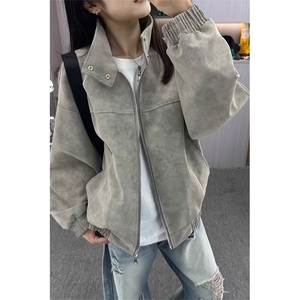 美式扎染pu皮衣短款外套男春秋立领棒球棉服设计感小众工装夹克图片