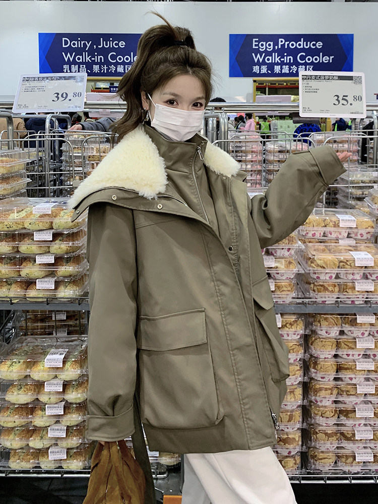 【现货】双拉链撞色羊羔毛领羽绒派克服b2-206-26282-p315k473,女装羽绒服,浙宝220