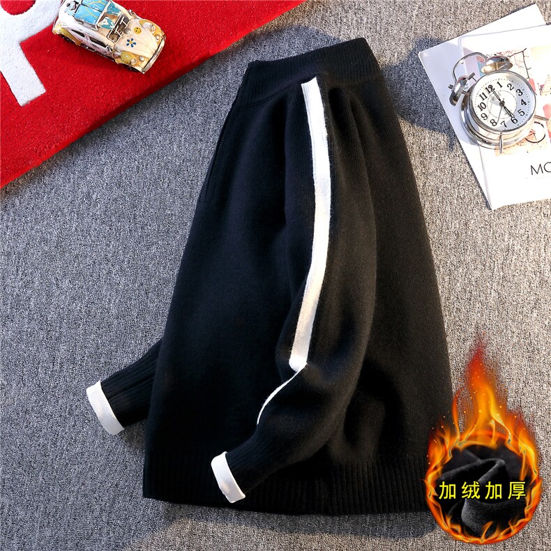 MY7233加绒-TP65加绒半拉链新款针织衫男慵懒风长袖套头毛衣外套,男装针织衫/毛衣,电商A320