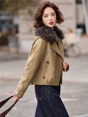 欧货2025冬羊羔毛毛领加厚保暖90白鸭绒羽绒服女，女装棉衣/棉服，玖莱伊