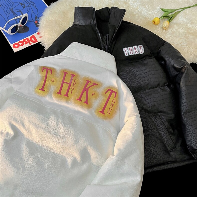 鳄鱼纹PU皮拼接棉衣棉服面包服立领棉袄皮衣外套1612-P85量大有差,男装皮衣,星座207
