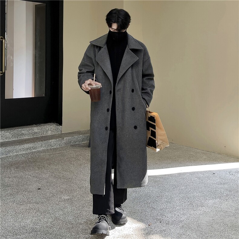 秋冬季中长款毛呢大衣男过膝韩系呢子风衣外套MN003主推差价大，男装风衣，电商A426-1(原A430-1)