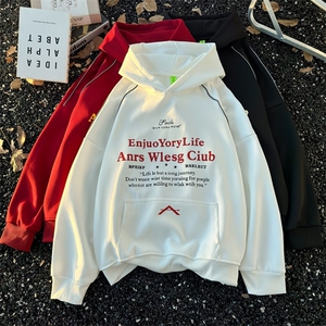 得物品质秋男女连帽卫衣反光条纹字母印花本命红夹克外套WY67 P50图片