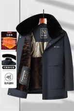 脱卸大毛领加绒加厚中老年棉服大衣男士休闲中年棉衣外套大衣，男装棉衣，钱塘723