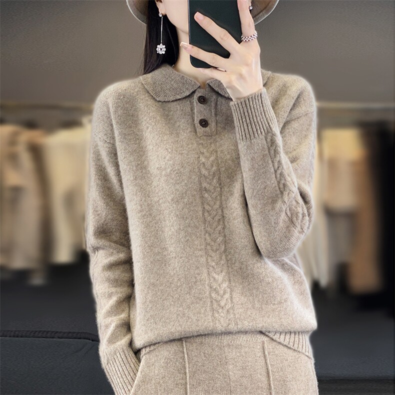 套头长袖纯色翻领时尚外穿打底羊毛衫2024年秋季,女装羊毛衫,羊秋羊绒