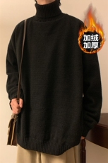 冬款纯色大码百搭加绒加厚毛衣boy套头高领针织衫MY102J加绒-P60，男装针织衫/毛衣，电商A001-1