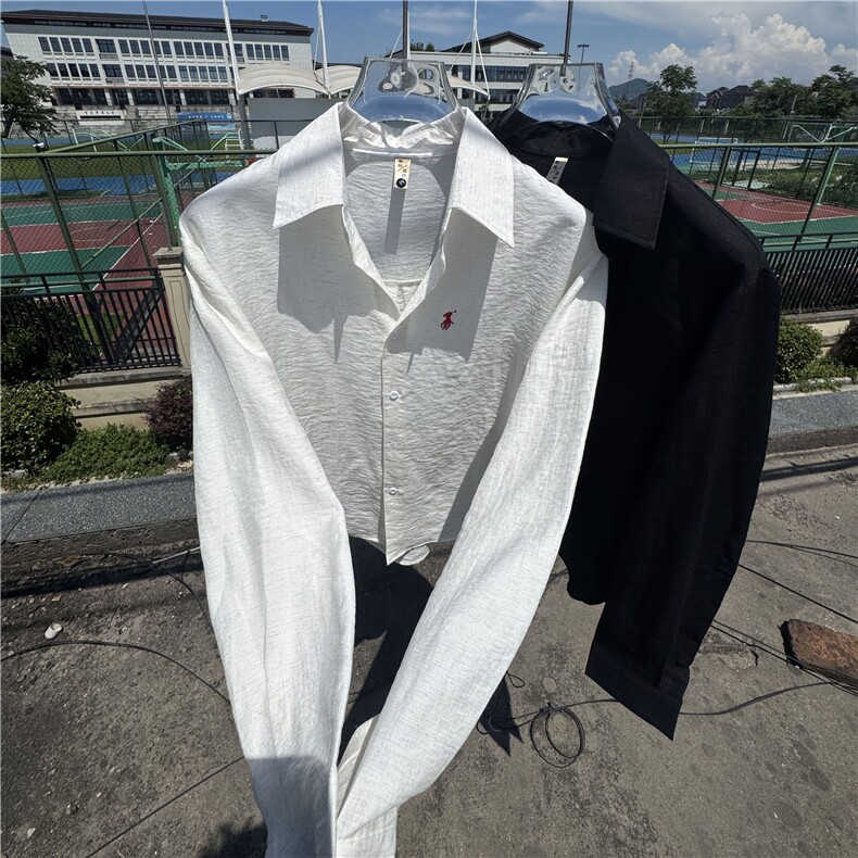 TS1风棉麻透气凉爽长袖刺绣衬衫慵懒学院高级面料有套装,男装衬衫,星座115A-1