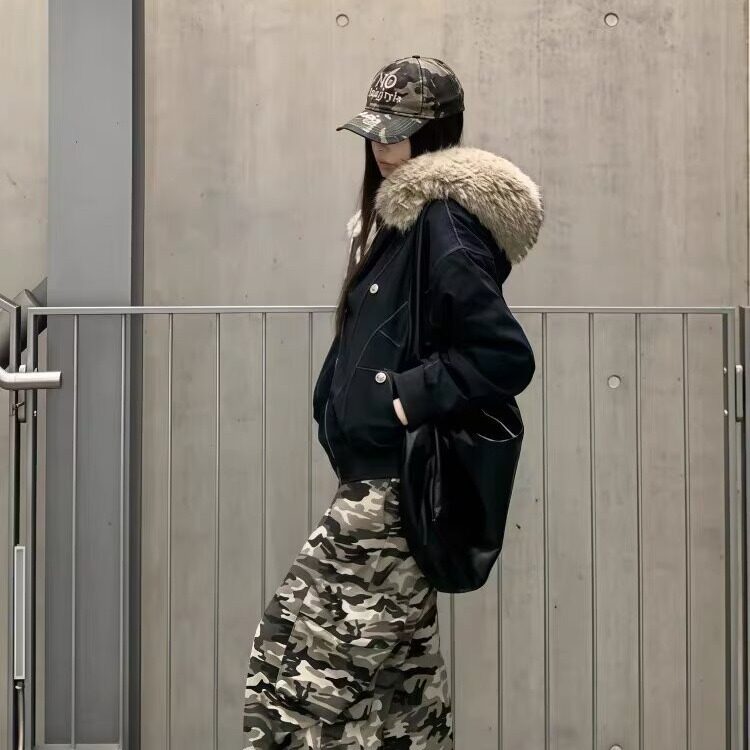 美式复古座山雕加绒棉服外套男女冬季毛领连帽短款情侣棉衣,男装棉衣,星座302B