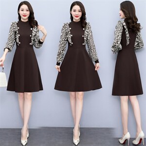 法式气质连衣裙女2022秋季新款时尚洋气减龄收腰显瘦高级感a字裙,女装连衣裙,韩美纤衣