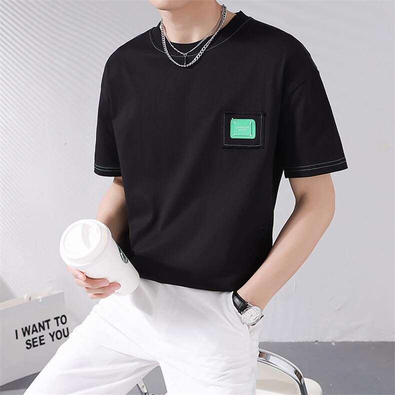 2024夏季新款轻熟风时尚圆领休闲宽松纯色短袖T恤男8007-p48,男装T恤,电商D303