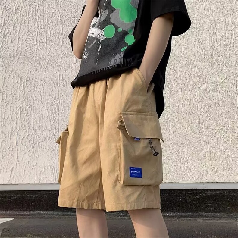 潮机能直筒宽松休闲五分裤夏季复古潮牌工装短裤男 K7681-P28图片