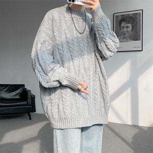 8XL-M麻花毛衣男休闲大码慵懒风情侣圆领针织衫线衣外套MY1512P65图片