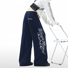 【现货】XZ612-W06-65控89美式复古字母刺绣卫裤抽绳阔腿休闲裤，男装休闲裤，星座612