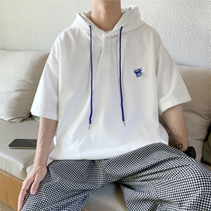 夏季连帽短袖韩版潮流短袖卫衣新款宽松百搭纯色上衣 T1067-P38图片